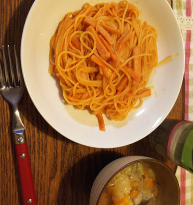 今日の夕飯～ナポリタン・肉団子入りポトフ・漬物