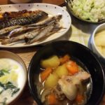 今日の夕飯～焼き魚・カリフローレ・肉じゃが・白菜のミルクスープ