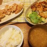 今日の夕飯～小エビのかき揚げ・照り焼きチキンとアボカド・みそ汁